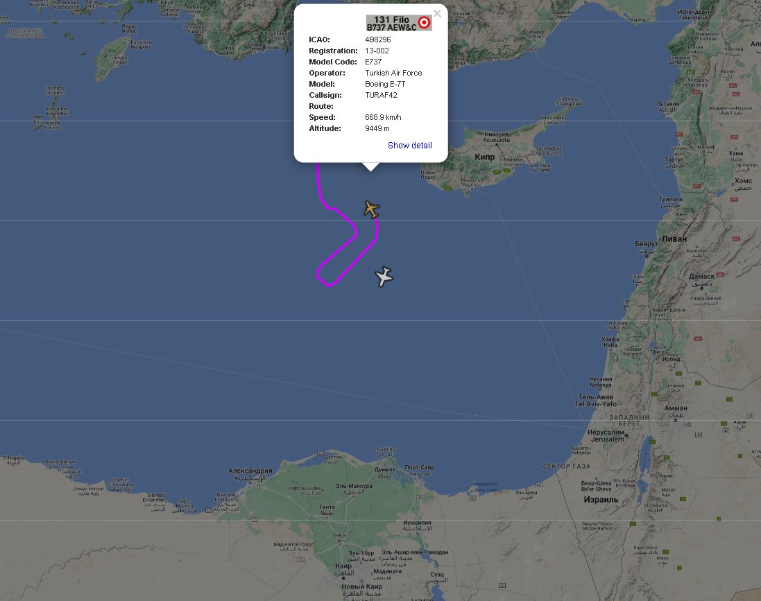Willy_Egy's tweet photo. For the fourth day in a row, #Turkish #TURAF42 #AWACS off south #Cyprus, also with today a lovely guest from the #USN P8 #Poseidon #AE67D2 https://t.co/t2tx0G5sJK