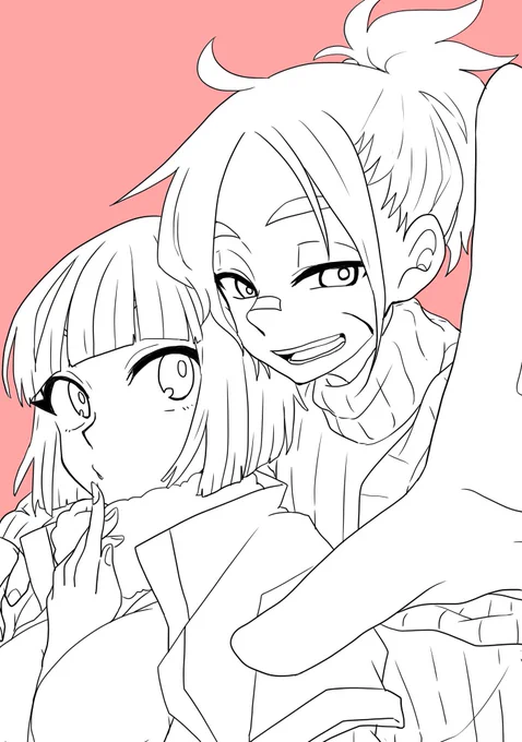 亡生紗千さん(@sachichanp )宅の紗千ちゃんと!
清書しました～色塗りは………(目逸らし)

ユキちーちゃん身長差9センチだろうが身長差つけすぎじゃおバカ!

ありがとうございました! 