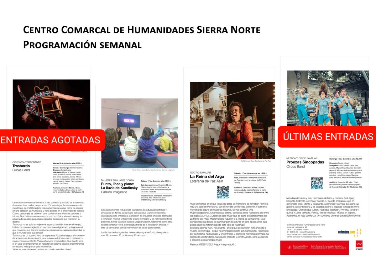 _pepemompean's tweet photo. Las entradas en #CCHSN @CulturaCMadrid para este fin de semana están volando de nuevo, nos está pasando desde hace meses, muchas gracias a todos. Para #CircusBand están casi agotadas, pero aún quedan para esas 2 maravillas de Estefanía de Paz y @LaBaldufaTeatre, no se las pierdan https://t.co/Zm1xWOSGvN
