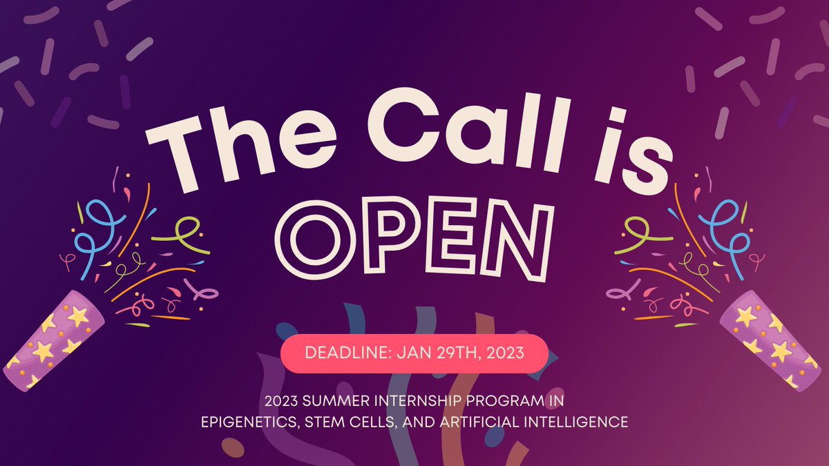 STOP, READ & SHARE 🤩 The call for #applications for our Summer #Internship Program 2023 in #Epigenetics, #StemCells, & #ArtificialIntelligence is open 🚨 📆Deadline: Jan, 29nd ⏰ 11:59 PM Apply here ➡️t1p.de/Epigenetics-In…!