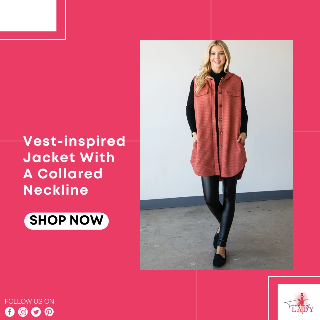 TrendingLadyGA's tweet photo. This vest-inspired jacket with a collared neckline and long-notched lapels. A sleeveless silhouette for a cinched look ends at a midi length with a hoodie, side pockets, front jetted pockets and double-breasted front.
Shop now - https://t.co/sZlDtZHJr1
#jacket #jackets #fashion https://t.co/kef2pXsAQH