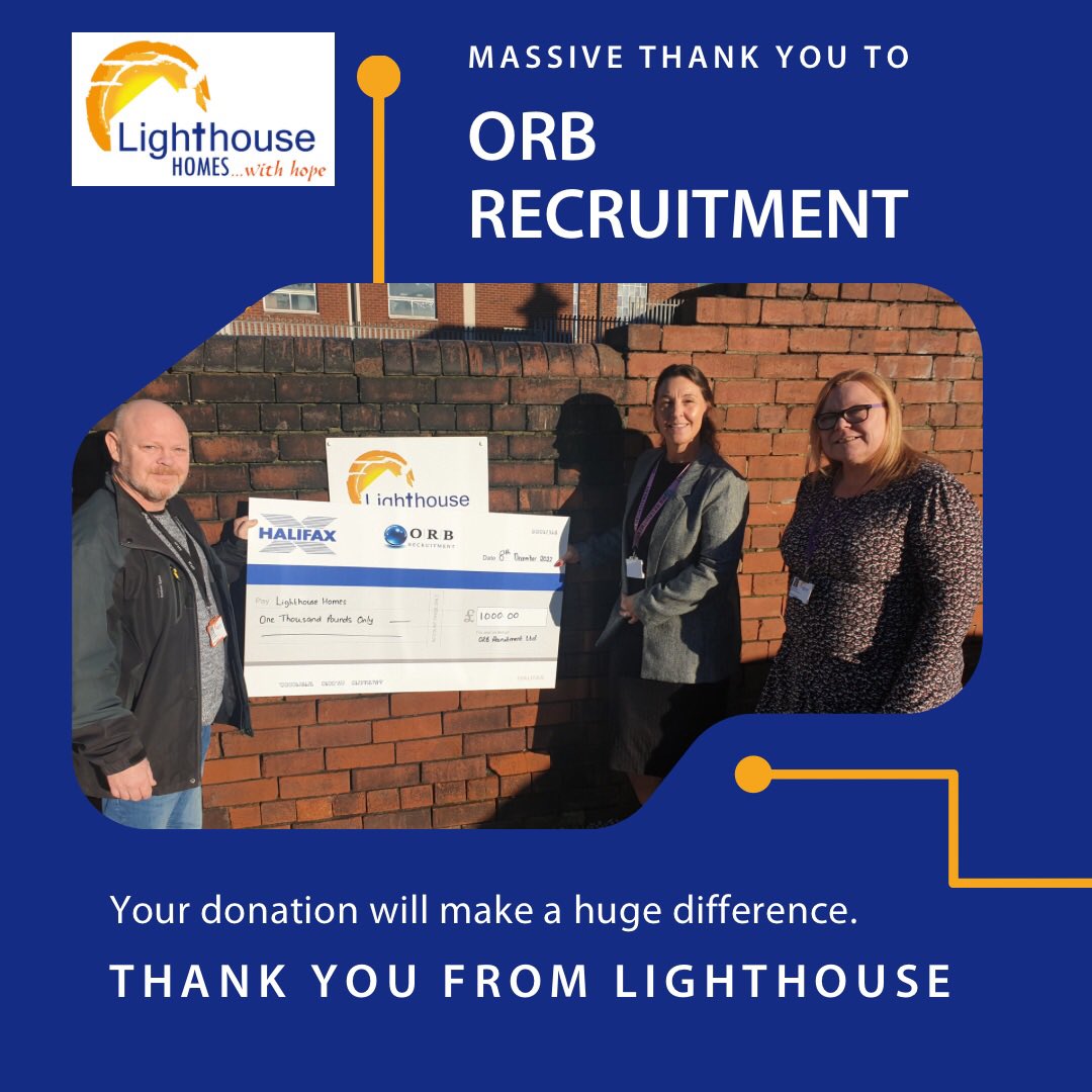 HomesLighthouse's tweet photo. Thank you @OrbRecruitment for your generous donation.
#charity #supportedhousing #thankyou https://t.co/yHED4lwfuz