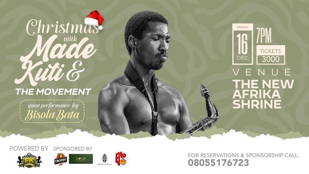 Merry Xmas 🎄 
I’m giving out 15 free tickets to my sons show tonight!!!! Fastest fingers!!
Do not call! Send A text or WhatsApp message to this number with #MadeKuti
08055176723.
Simple 👍🏼
(Do Not Call) 
Goodluck 
Let’s Go!!! 
<a href="/madeakuti/">Mádé Kuti</a> <a href="/OpeCole/">Opeyemi Adekola</a> <a href="/StarGirlDaily/">STAR GIRL DAILY⭐️</a> <a href="/AFRIKASHRINE/">NEW AFRIKA SHRINE</a>