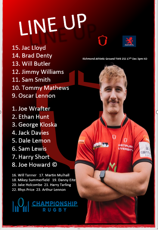 Hartpury's line up for <a href="/LSFCOfficial/">London Scottish Rugby</a> at RAG 3pm Saturday 17th <a href="/Champrugby/">Champ Rugby</a> We welcome back <a href="/hunty065/">ethan hunt</a>, <a href="/willtanner2/">will tanner</a>, and a first involvement for Danny Eite  <a href="/gloucesterrugby/">Gloucester Rugby 🍒</a> <a href="/BristolBears/">Bristol Bears 🐻</a> <a href="/londonirish/">London Irish</a>