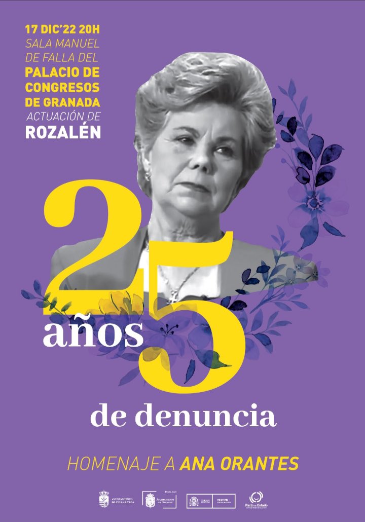 pcongresosgrx's tweet photo. Ojalá nunca hubiéramos tenido que escribir este tuit.
El sábado 17 se cumplen 25 años del asesinato de #AnaOrantes. 
El @aytogr organiza un acto homenaje en el que también participará @RozalenMusic.
#niunamas
 #ViolenciaDeGenero
#pcgr https://t.co/WC9ZqpyMht