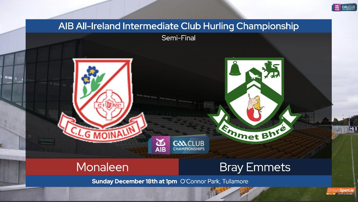 MunsterGAA's tweet photo. Live Streaming announcement

Munster GAA TV will show Sunday's AIB GAA Hurling All-Ireland Intermediate Club Championship Semi-Final between Monaleen (Limerick) and Bray Emmets (Wicklow) with a 1pm throw-in at Bord Na Mona O’Connor Park, Tullamore.

https://t.co/XzKJx3kpDs https://t.co/LiXW5KnXYQ