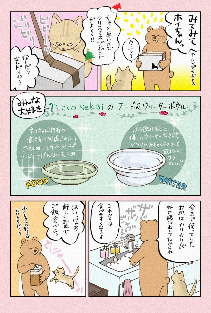 今年もクリスマスプレゼントはネコセカイ。皿も良いけど皿の台をどうにかせぇ(4年前からずっと未開封Googleホームが台) 