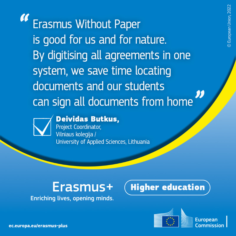 EUErasmusPlus's tweet photo. A digital administration of Erasmus+ will offer benefits to students and universities alike. 

Erasmus Without Paper and higher education institutions like Vilniaus Kolegija 🇱🇹 are harnessing the potential of digitalisation in the #EuropeanEducationArea.

#EuropeanStudentCard