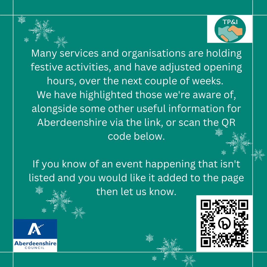 We are bringing together information from across Aberdeenshire, link: bit.ly/TPIFestive
#FestiveInfo