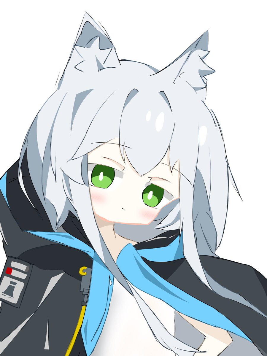 rosmontis (arknights) 1girl animal ears solo green eyes cat ears animal ear fluff grey hair  illustration images