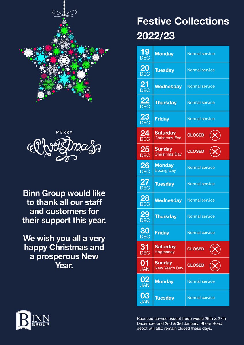 binnwaste's tweet photo. Christmas Festive Collections 2022/23
#binngroup || #festivecollections https://t.co/7UuhTmPiKw