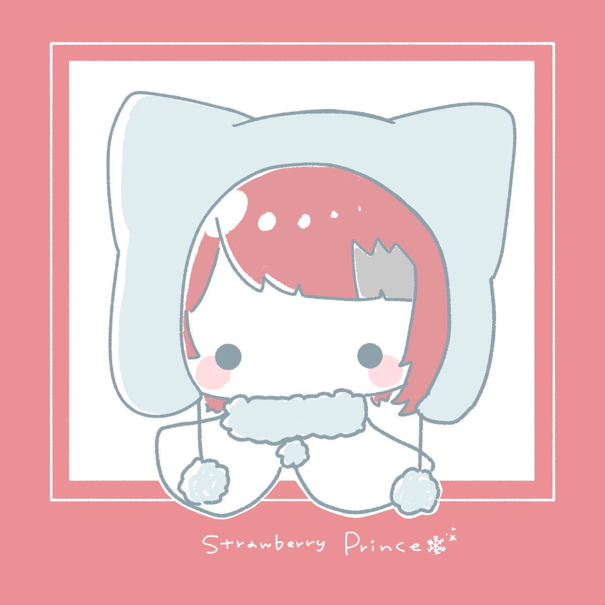 1girl solo red hair chibi blush stickers short hair red border  illustration images