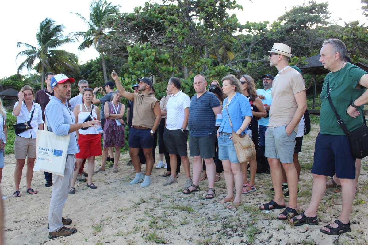 TransformarEU's tweet photo. Throwback to our CM in #Guadeloupe🏝️ 
Partners saw the impacts of coastal erosion at one of @CARIB_COAST sites, @BRGM_fr showed some solutions tested to adapt to coastal risks. Then, @INRAE_antilles gave a tour of its microfarm for resilient agriculture. Thanks for the visits! https://t.co/HJ0bRCfdrz