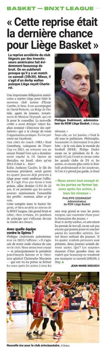 🔴🔵 Article de Jean-Marie Kreusch pour Sudinfo LaMeuse Liège et interview de <a href="/DodrimontP/">Dodrimont Philippe</a> . #liegebasket