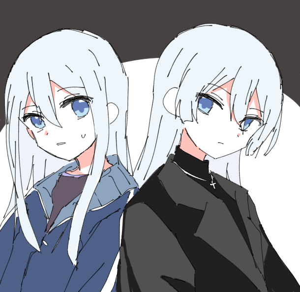 multiple girls 2girls blue eyes light blue hair jacket long hair blue jacket  illustration images
