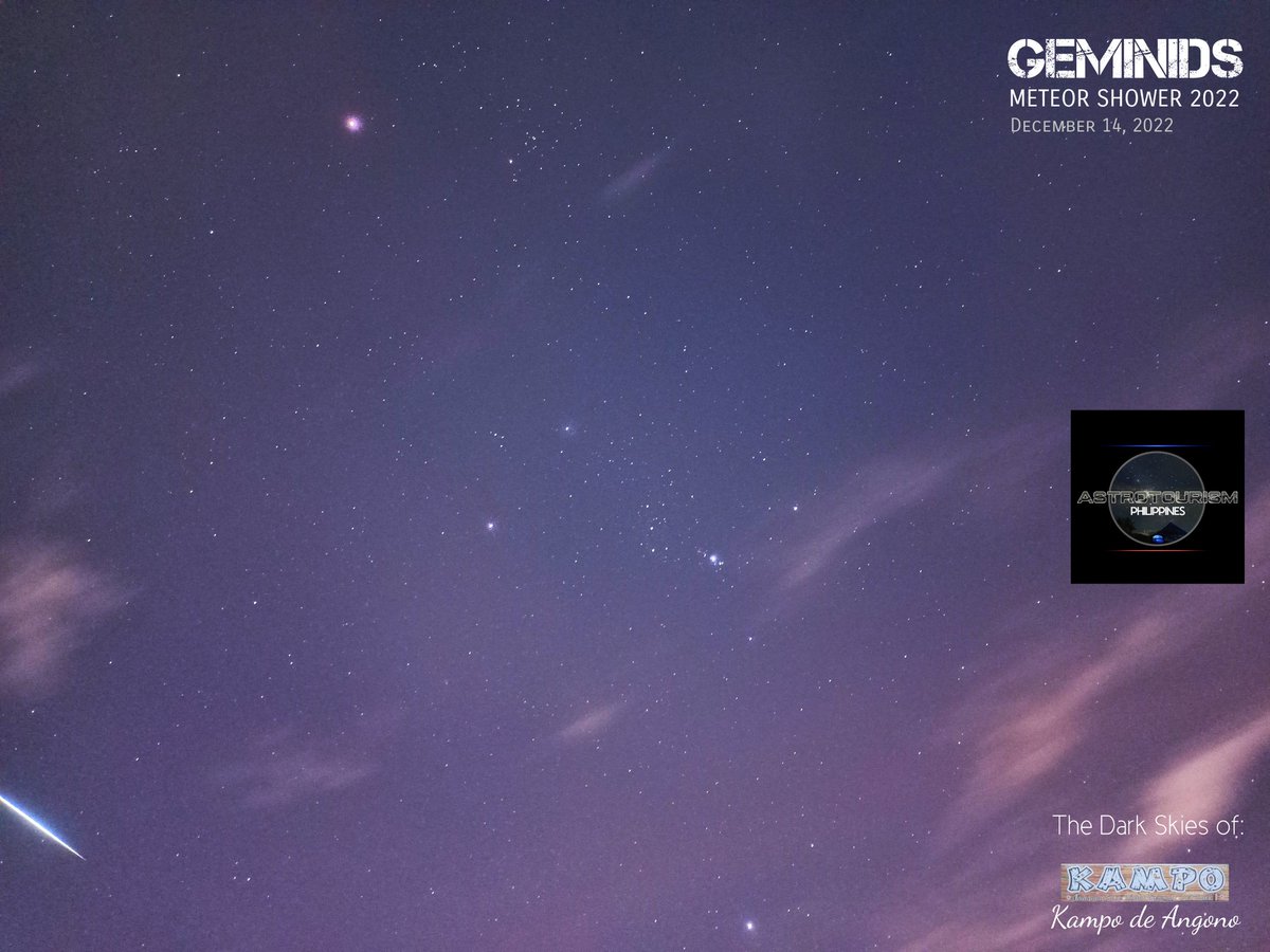 AstroTourismPH's tweet photo. The Geminids meteor shower was observed in a camp site, the dark sky hilltop of Kampo De Angono, in Angono, Rizal, Philippines last December 14, 2022. This post shows a -6 geminid fireball.
#kampodeangono #Geminids #skyandtelescope #Astrophotography #astrotourism #Camping https://t.co/IWCif3lY5n