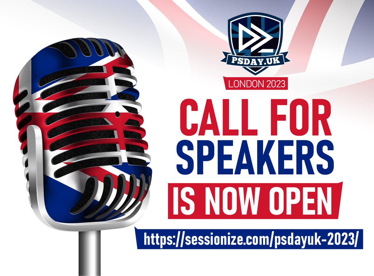 psdayuk's tweet photo. PSDayUK Call for Speakers is now officially open! Submit your sessions at https://t.co/WsGbjQHzjd

Check the new format and grab your tickets: https://t.co/XHIvOZyt21

#PowerShell https://t.co/JhJ5nNZ9Qe
