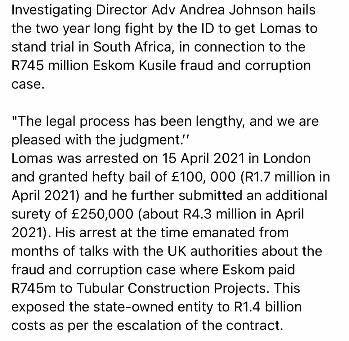 NPA_Prosecutes's tweet photo. United Kingdom court grants the NPA’s  ID right to extradite fugitive from R745 million Eskom case https://t.co/NgeECbIUhe