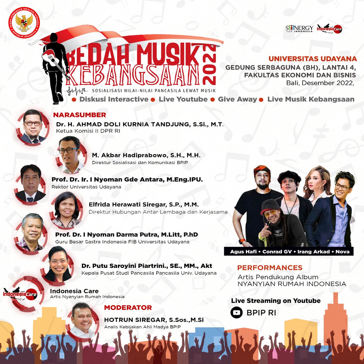 Halo Kota Bali, yuk hadiri Bedah Musik Kebangsaan: Sosialisasi Nilai-nilai Pancasila Lewat Musik di Univ. Udayana

Hari/Tanggal : 𝗝𝘂𝗺'𝗮𝘁, 16 𝗗𝗲𝘀 2022
Jam : 13.30 - 16.30 𝗪𝗜𝗕
Lokasi : 𝗚𝗲𝗱𝘂𝗻𝗴 𝗦𝗲𝗿𝗯𝗮𝗴𝘂𝗻𝗮, 𝗙𝗮𝗸𝘂𝗹𝘁𝗮𝘀 𝗘𝗸𝗼𝗻𝗼𝗺𝗶 &amp; 𝗕𝗶𝘀𝗻𝗶𝘀