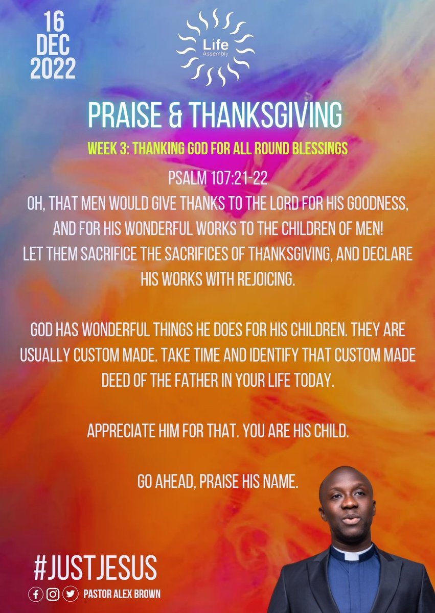 RevAlexBrown's tweet photo. #December16
He is God over all but not Father for all. As God, He gives for instance, rain to the righteous and unrighteous. As Father, He does wonderful works for His children.
Celebrate Him. Adore Him.
#JustJesus
#pastoralexbrown
#LifeAssembly
#CelebratingLifeDispensingLife https://t.co/ayejkhO7Uq