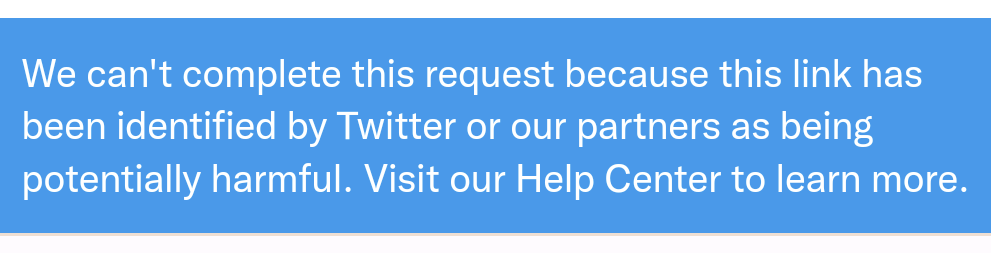 eob's tweet photo. So Musk has subverted a Trust-and-Safety functionally of the Twitter platform and is using it for anticompetitive purposes:

My tweet pointing people to the Mastodon addresses of the banned Journalists was blocked by Twitter, because the links are "potentially harmful". https://t.co/3cy1k5bMgo