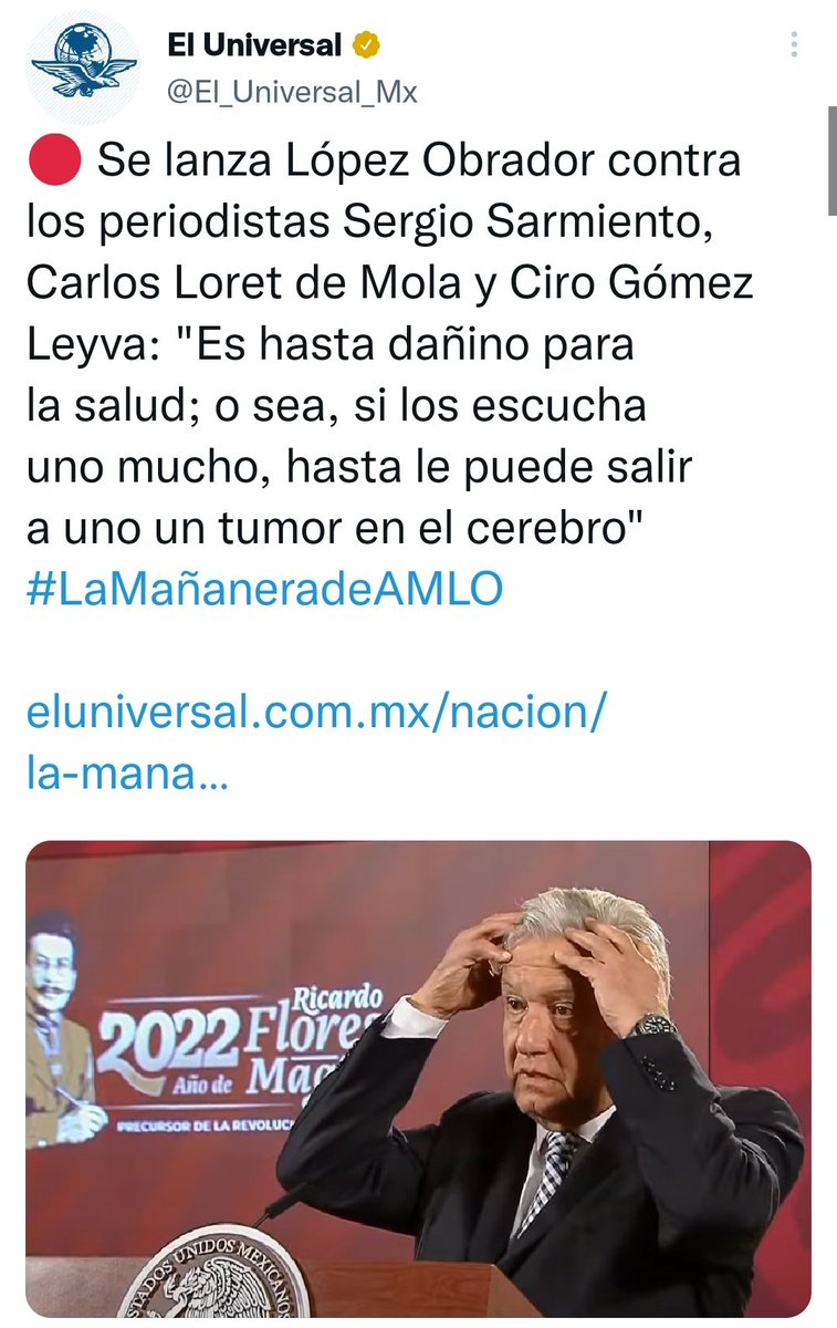 FerdezKarina's tweet photo. AMLO el 14 de diciembre dijo que era dañino para la salud escuchar a Ciro Gómez Leyva.

El 15 de diciembre, sicarios atacan a Ciro a metros de su casa.

No hay ninguna coincidencia, los sicarios del Bienestar siguen órdenes de AMLO https://t.co/ns6KJADRZ7