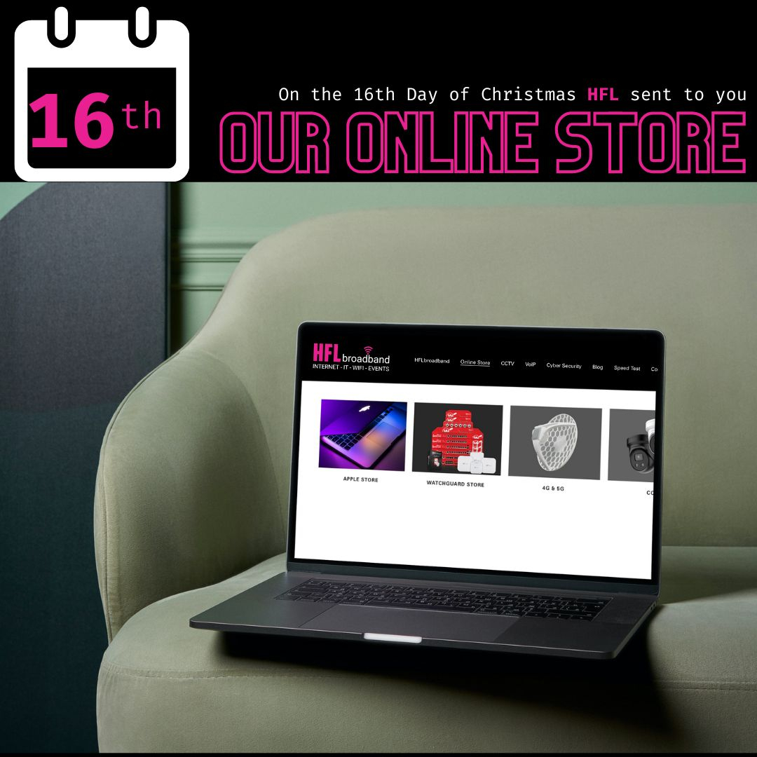 On the 16th day of Christmas HFL sent to you our ONLINE STORE.
.
We launched HFL’s online store earlier this year to give our customers an easier and more direct way of ordering hardware with competitive pricing.
.
#HFLbroadband #HFL #OnlineStore #Apple #MikroTik #Epson #HP #Le