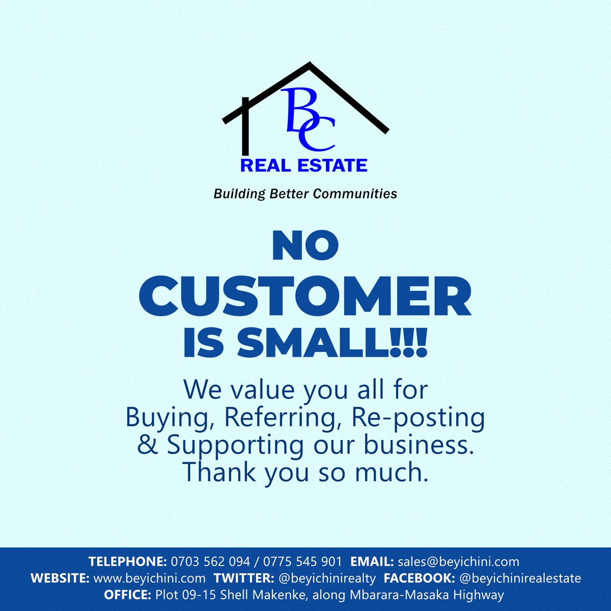 beyichinirealty's tweet photo. To everyone that's supported us and planning to do so in future, we value your loyalty. That is something we can never take for granted. We are because you are. Thank you for the continued support. Remember, we strive to Build Better Communities.
#BuildingBetterCommunities https://t.co/EiLO0xj1ga