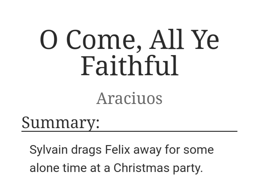 We're getting closer to Christmas now, and while I have a fic for this year too, I thought I would bring back my Christmas fic from last year.

🎄 NSFW, 3k words
🎄 #sylvix 
🎄 Modern AU

archiveofourown.org/works/35941705