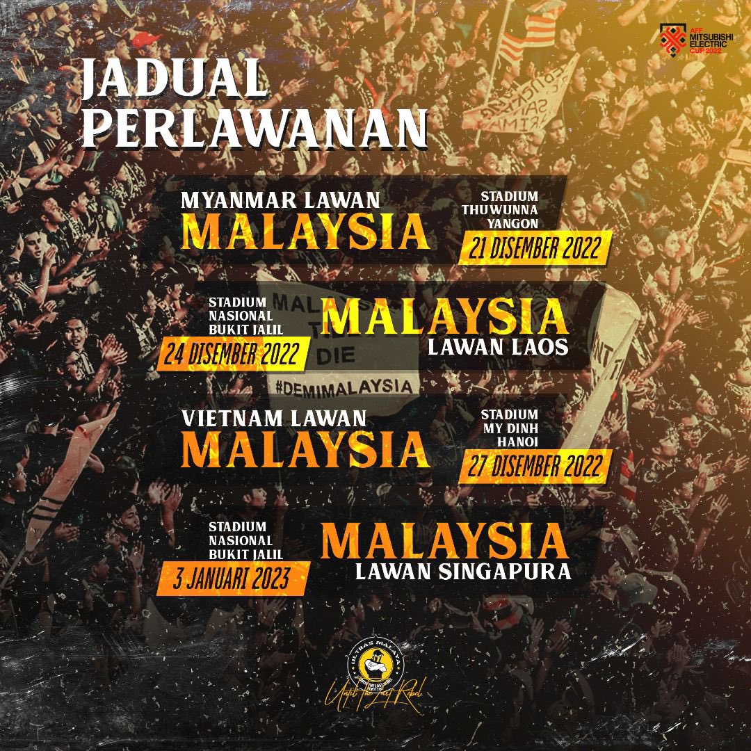 ultrasmalaya07's tweet photo. Beberapa hari lagi kita bersatu Demi Ibu Pertiwi. Ketepikan alasan, terus cari jalan! 💪🇲🇾

Myanmar vs Malaysia ✈️
21 Dis 2022📍Yangon

Malaysia vs Laos 🏟️
24 Dis 2022📍Bukit Jalil

Vietnam vs Malaysia ✈️
27 Dis📍 Hanoi

Malaysia vs Singapore 🏟️
3 Jan📍Bukit Jalil

#DemiMalaysia https://t.co/x3F0gDGbk0