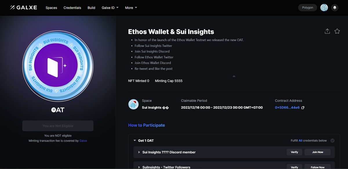 🌊 Ethos Wallet &amp; Sui Insights

🐬 In honor of the launch of the <a href="/EthosWalletXYZ/">Ethos ✨ Wallet</a> Testnet we released the new OAT.

Doing 👇

1️⃣Go to: galxe.com/Suiinsights/ca…
2️⃣Perform social tasks
3️⃣Claim

💯Like &amp; Retweet to support us!
