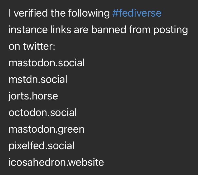 these are all #fediverse instances that we now cant post on twitter