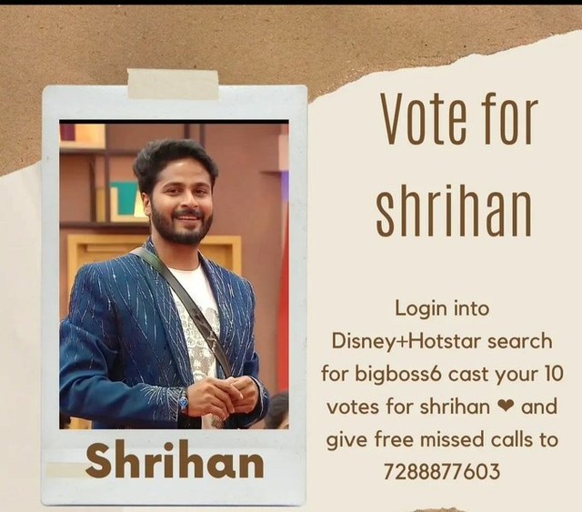 AdmirersShrihan's tweet photo. #SupportShrihan Plz do vote for #Srihan🗳️🗳️🗳️

Login to #DisneyPlus #Hotstar
Cast your 10 #votesforshrihan
&amp;Give 10 free missed calls to
7288877603..no charges

#BiggBossTelugu #BigBossTelugu6 #bigboss6telugu💫#voteshrihan https://t.co/onQldEOs8y