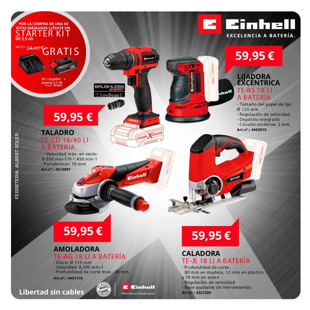 FAlbertSoler's tweet photo. A Ferreteria Albert Soler trobaràs grans ofertes limitades en les eines i els equips Einhell necessaris per a tots els teus projectes de bricolatge.

⚡ Uneix-te al canvi, Power X-Change ⚡

#ferreteriaAlbertSoler #ferreteria #regals #nadal #navidad  #einhellespaña https://t.co/MhQklmJHNI