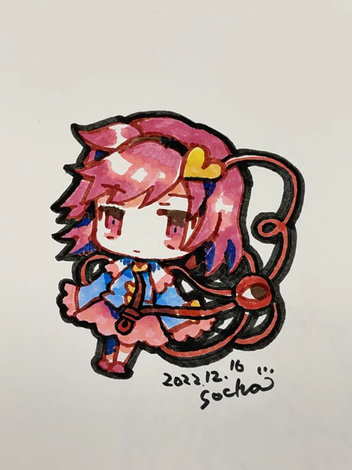 ダイソーの100円マーカーとセリアの100円マーカーで描きました。2枚目が下絵。 