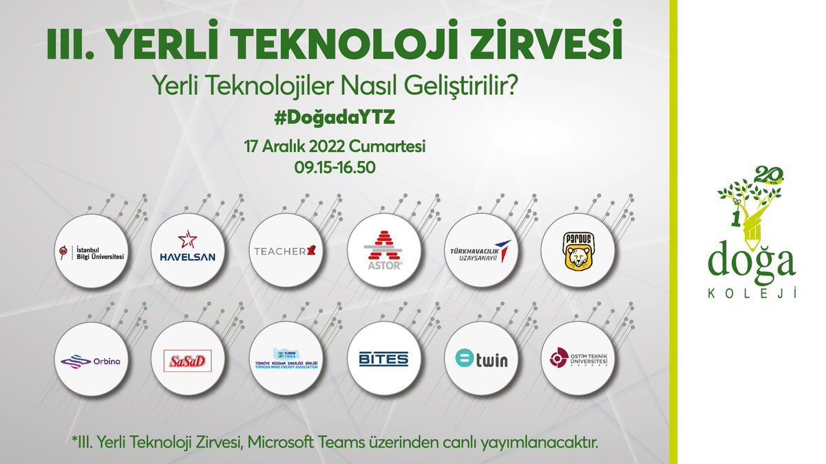 #DoğadaYTZ
Yerli malı kullanmanın öneminin vurgulandığı Tutum, Yatırım ve Türk Malları Haftası’nda sektör liderlerinin katılım sağlayacağı “Yerli Teknolojiler Nasıl Geliştirilir?” temalı lll. Yerli Teknoloji Zirvesi etkinliğimiz Ankara Çayyolu Kampüsümüzde gerçekleşecek.