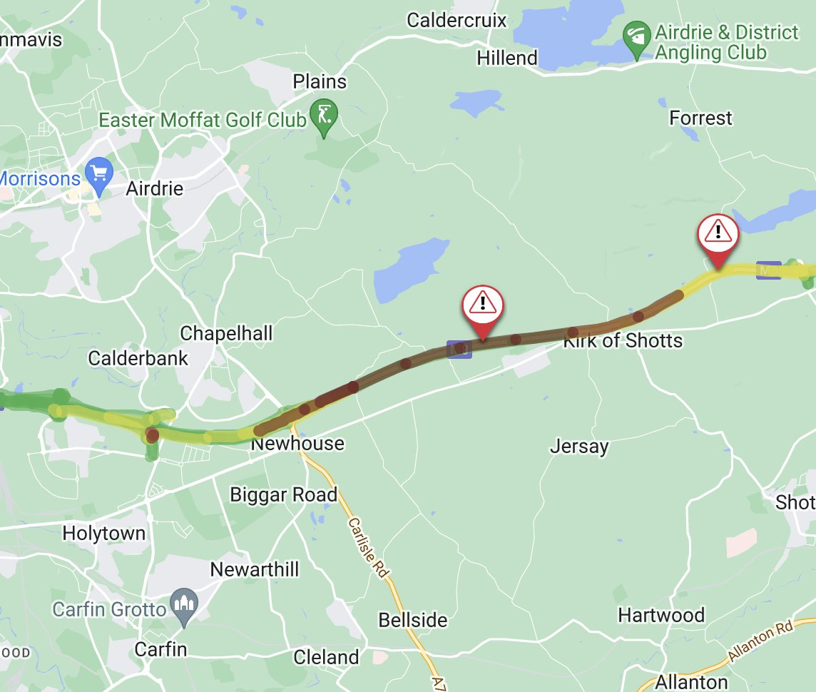 smoothscotland's tweet photo. The #M8 Eastbound carriageway remains restricted due to a collision between J6 &amp; J5.

Traffic is very heavy in the area❗ 
 Current delay approx 70 minutes https://t.co/11Jsksfrk5