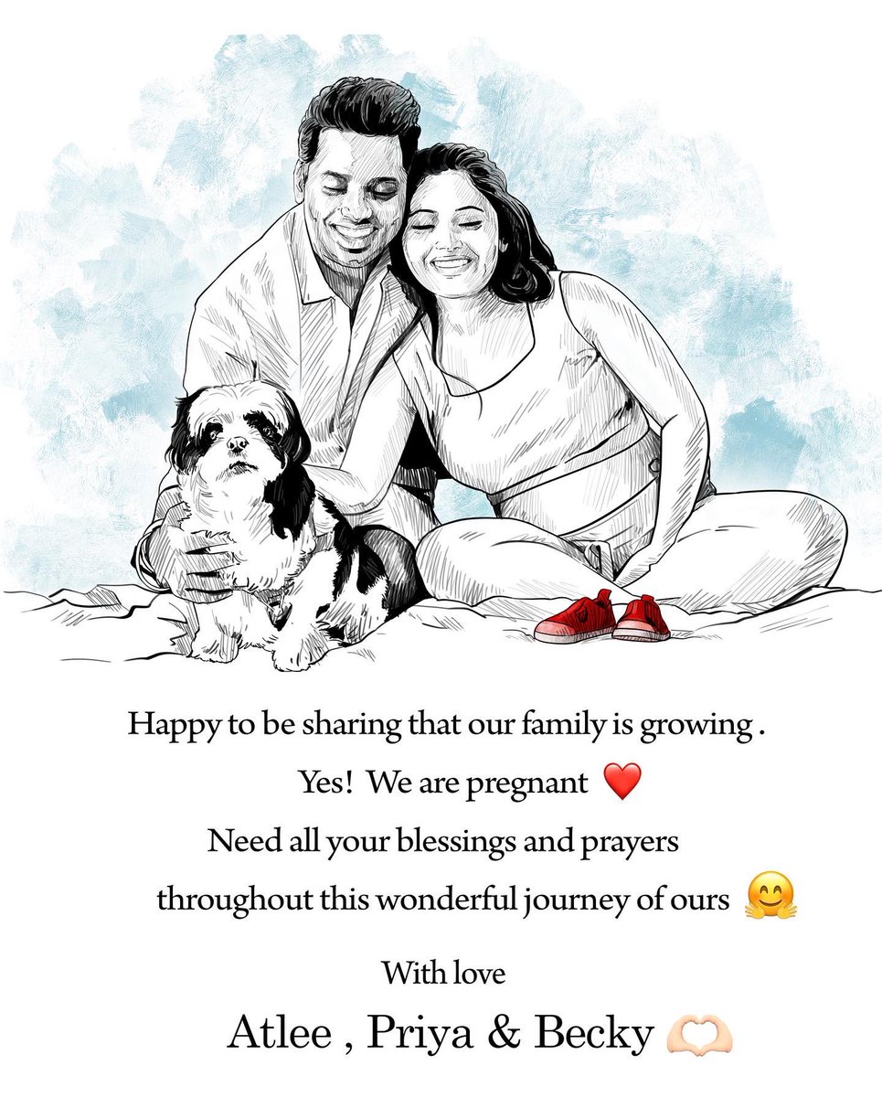 priyaatlee's tweet photo. Happy to announce that we are pregnant need all your blessing and love ❤️❤️

Wit love 
Atlee &amp; Priya 
 
Pc by @mommyshotsbyamrita https://t.co/9JZzAfFBN2