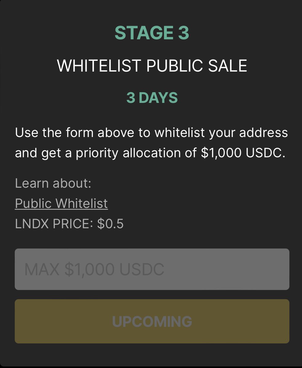 Don’t miss the public sale of testnet LNDX governance token starting today at 12:00 CET lasting 3 days. 
1. Go to testnet.landx.fi/testnet-tge 
2. Whitelist your Goerli wallet, 
3. Obtain testnet USDC from a faucet 4. Buy the testnet token. 

Retweet 🌽🌾 Fam!👇
