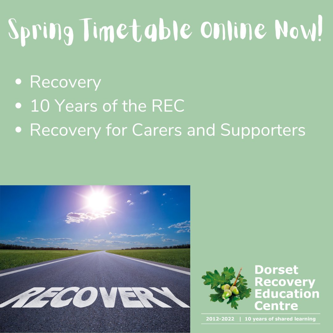 RecoveryDorset's tweet photo. In the Recovery section of our new Spring Course Descriptions https://t.co/QgtfaDKSoe, we have courses exploring what Recovery means to individuals and carers as well as opportunities to reflect upon what has been learnt with us #RecoveryEducation #Courses https://t.co/JnfDN9rwCQ