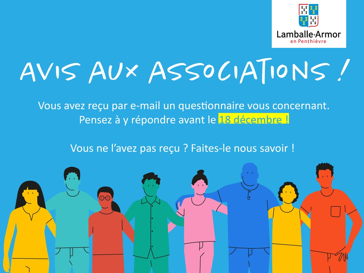 | Avis aux associations 👋 |

Vous avez reçu dans votre boite mail un questionnaire, nous attendons vos réponses 🖊️

N'hésitez pas à nous contacter pour toute demande complémentaire ✅