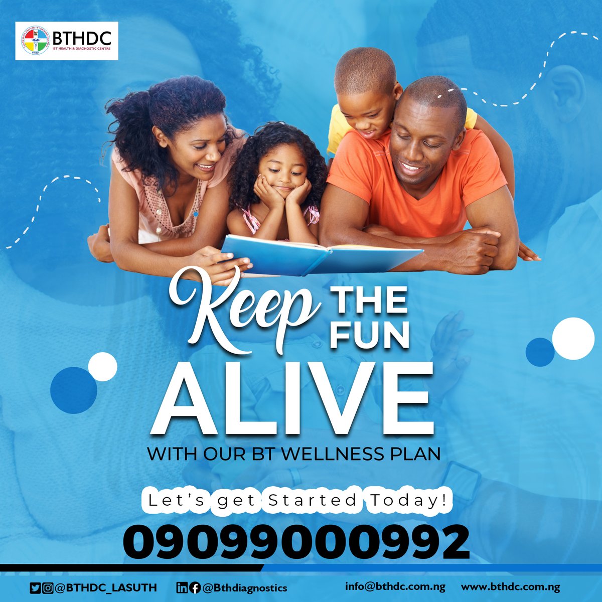 BTHDC_LASUTH's tweet photo. Keep the fun Alive with our BT Wellness Plan.
Let's get started today!
#BTHDC #wellnessplan #btdiagnostics #preventivemedicine #healthcheck #health #portable #Davido The 3 | Portable | Buhari | EFCC https://t.co/a8sQFXzZHR