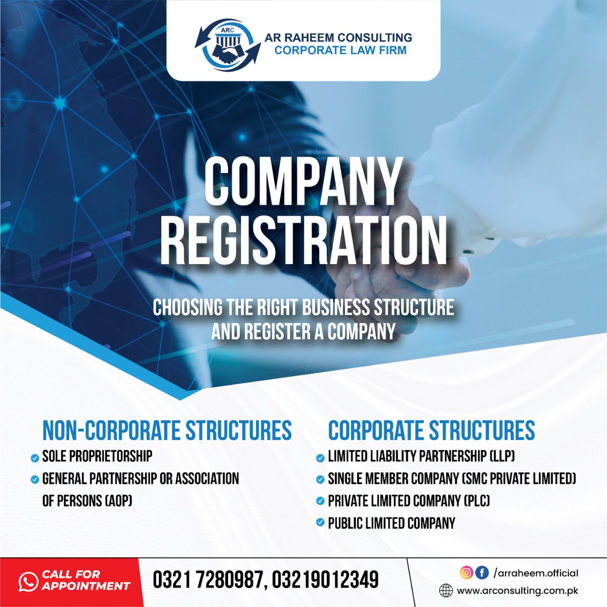 We offer best company registration services in all over the Pakistan.
For Registration: 03217280987, 03077026707,
#FBR #IncomeTaxReturn #comapnyregistraion  #TaxReturnFiling #TaxReturn2022 #FederalBoardofRevenue #ARC #AR_Raheem_Consulting #Pakistan #incometaxreturn2022