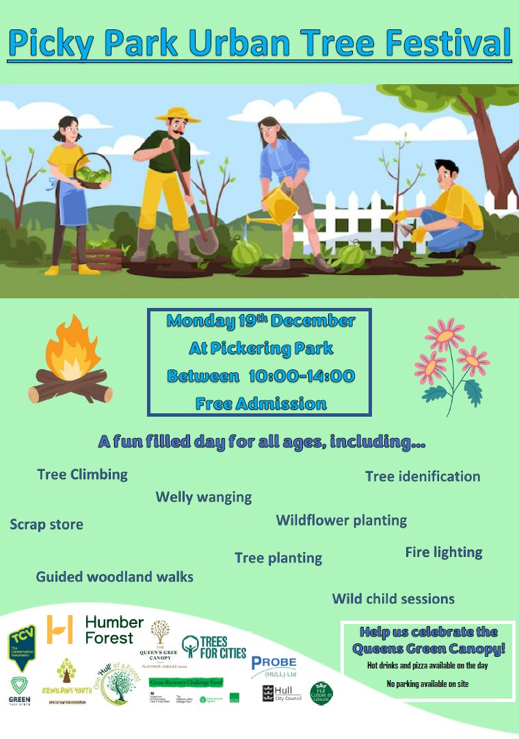 HullLbap's tweet photo. Pickering Park Urban Tree Festival. Monday 10am to 2pm. FREE community event supported by @treesforcities @HumberForest and Green Recovery Challenge Fund. 
@EmmaHardyMP https://t.co/J472UiUCnj