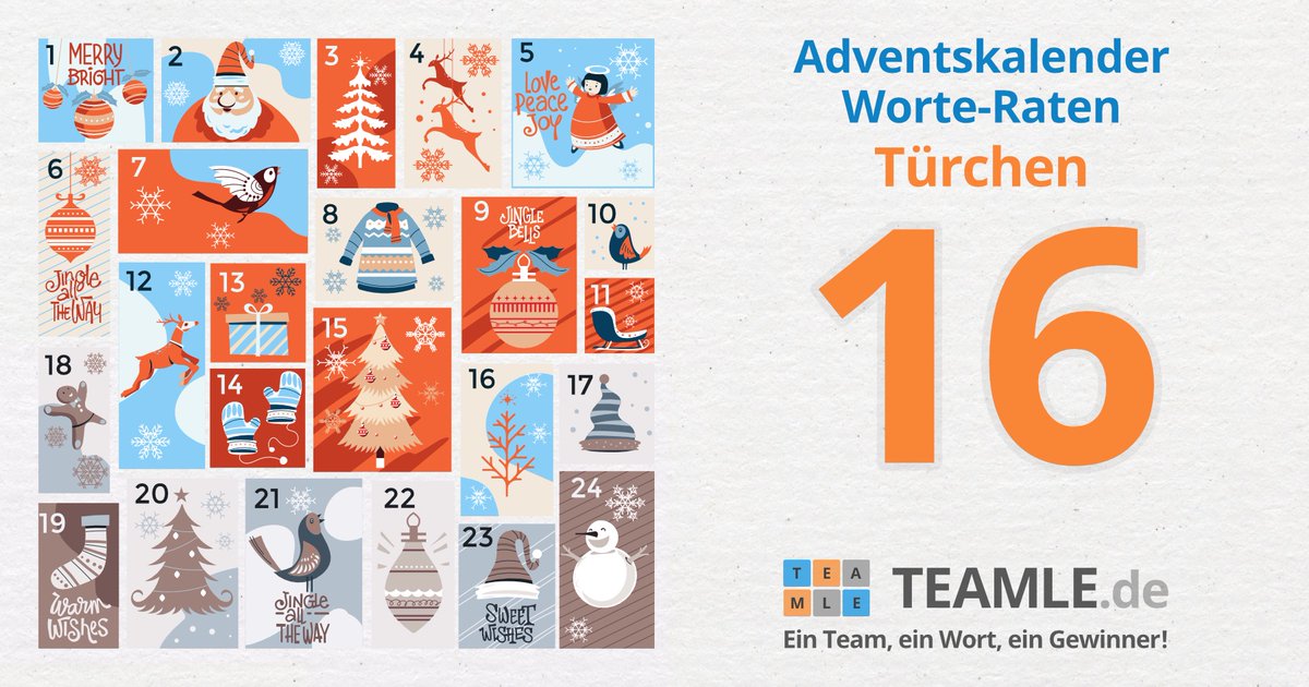 teamle_de's tweet photo. 🎄❄️Schon das 16. Türchen🚪 geöffnet? Jetzt das Worträtsel des Tages lösen! 1⃣Wort 5⃣Buchstaben 6⃣Versuche! 📯✨Los gehts! 🤶Team ADVENTSKALENDER🎄 https://t.co/36aLgfdajj
#adventskalender #advent #winter #weihnachten #teamle #wordle #game #spiel #team #teamspiel #wordoftheday https://t.co/z89GcVsOyh