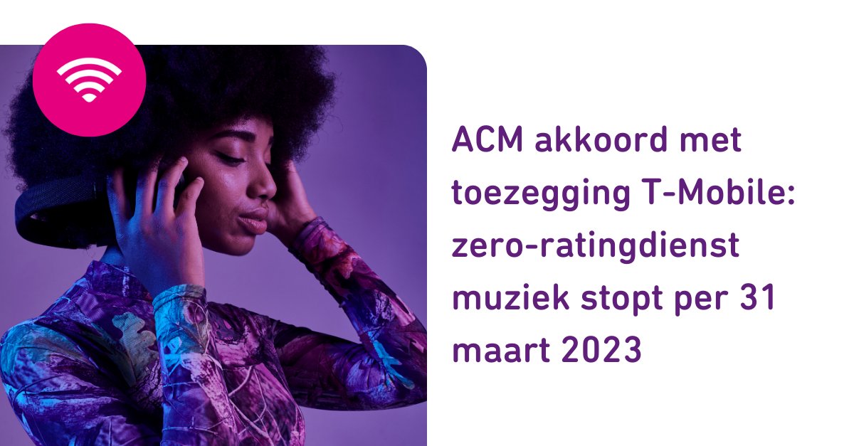 AutoriteitCM's tweet photo. Met de dienst Datavrije Muziek kunnen abonnees online muziek streamen zonder dat het ten koste gaat van hun databundel. Dit is niet toegestaan. T-Mobile heeft laten weten bestaande klanten de komende maanden te benaderen voor een passend aanbod. ⤵️
https://t.co/uSjrffUcEN https://t.co/BZnXTN9Atv