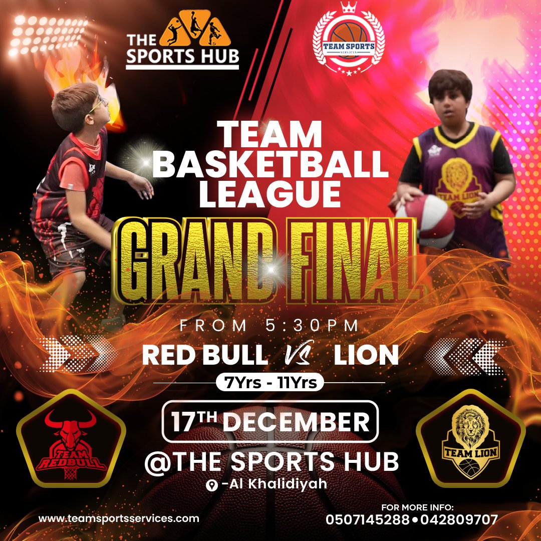 tssuae's tweet photo. 🔥 Championship Day - 𝔾ℝ𝔸ℕ𝔻 𝔽𝕀ℕ𝔸𝕃 𝟚𝟘𝟚𝟚 🔥

𝐃𝐚𝐭𝐞: Saturday 17th of December 2022
𝗔𝗴𝗲 𝗚𝗿𝗼𝘂𝗽𝘀: 07-11 years &amp; 11-14 years
𝗧𝗶𝗺𝗲           : 5:30 - 8:30 pm

𝗟𝗼𝗰𝗮𝘁𝗶𝗼𝗻:: 𝗧𝗵𝗲 𝗦𝗽𝗼𝗿𝘁𝘀 𝗛𝘂𝗯,  Khalidiyah,  Abu Dhabi https://t.co/lMn0aOkaC4