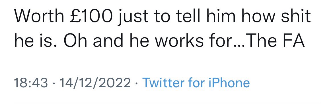 TheToxicHaste's tweet photo. @radical_referee @WhistleBlowerDK @Mooro23 @FA @ref_grassroots @SpartanSMFL @SouthernLeague1 It’s how he finishes off the tweet which puts the cherry 🍒 on top… what sense of entitlement he believes he has. Let’s hope he paid the fine out of his pocket and not the club https://t.co/EfwYyhuclT