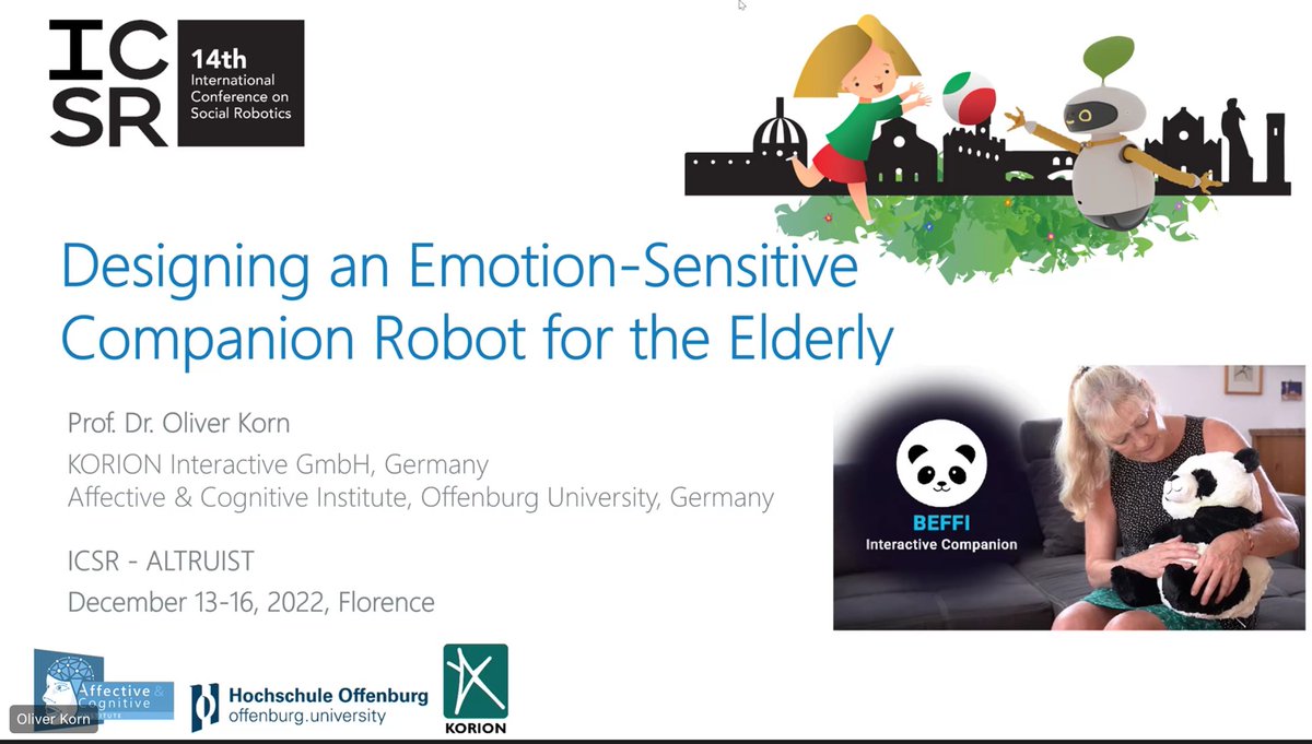 ALTRUIST WS (@altruist_ws) on Twitter photo <a href="/altruist_ws/">ALTRUIST WS</a> just started with the first keynote by Prof. Oliver Korn!
Designing an Emotion-Sensitive Companion Robot for the Elderly
<a href="/icsr2022/">ICSR2022</a> <a href="/CNRPst/">PST@ISTC-CNR</a> <a href="/UNI_FIRENZE/">Università di Firenze</a> <a href="/IRCCS_INRCA/">INRCA</a> <a href="/UniSiegen/">Universität Siegen</a> <a href="/altruist_ws/">ALTRUIST WS</a> just started with the first keynote by Prof. Oliver Korn!
Designing an Emotion-Sensitive Companion Robot for the Elderly
<a href="/icsr2022/">ICSR2022</a> <a href="/CNRPst/">PST@ISTC-CNR</a> <a href="/UNI_FIRENZE/">Università di Firenze</a> <a href="/IRCCS_INRCA/">INRCA</a> <a href="/UniSiegen/">Universität Siegen</a>