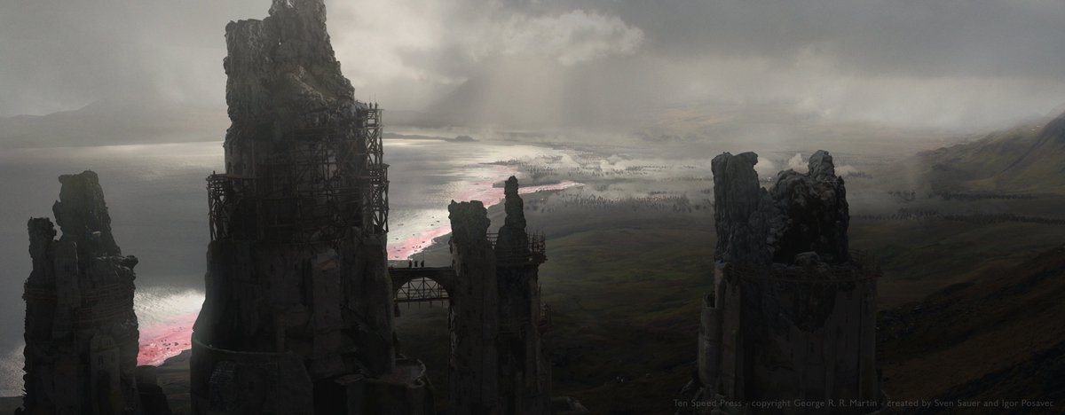 UWesteros's tweet photo. One of the artworks we did for the book Rise of the dragon is called The Fishfeed. 
The Battle was the biggest battle ever fought in Westeros. So many people died at Gods Eye that the waters of the lake turned red.  #georgerrmartin #theriseofthedragon @Burgschneider @westeros https://t.co/5kLxdO2o3t